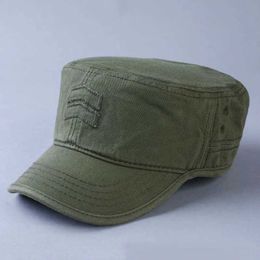 Ball Caps High quality cotton military hat mens big head sun flat top casual leather oversized baseball cap Q240429