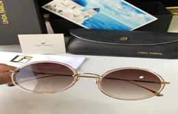 LuxuryLinda Farrow Round Sunglasses GoldBrown 57mm Fashion Brand Sunglasses Eye Wear New with Box4297264