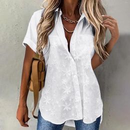 Women's Blouses Shirt Blouse White Floral Button Short Sleeve Casual Holiday Basic Collar Regular Top