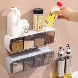 Storage Bottles Wall-Mounted Seasoning Box Transparent Partitioned Sealed Container Spice Jars Rack For Home Kitchen Supplies