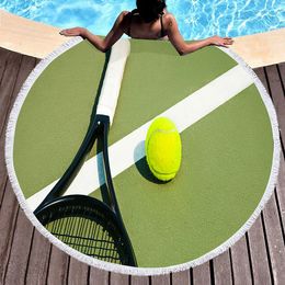 Tennis Pattern Round Beach BlanketLightweight Shawl Sand Resistant Beach TowelSoft Comfortable Quick Dry Pool Towel Picnic Mat 240422