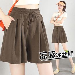 Women's Shorts 2024 Summer Casual Ice Silk Wide Leg Short Pants High Waist Korean Style Loose Straight Womens Fashion A15