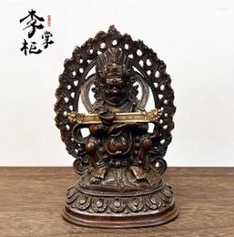 Decorative Figurines 17cm Tibetan Esoteric Sect Antique Pure Copper Big Two Arm Black Sky Buddha Statue Red Stick Mahagala Protector