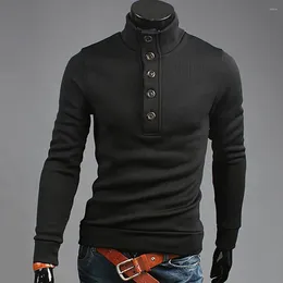 Men's Sweaters Men Fall Winter Sweater Button High Collar Slim Fit Thick Warm Elastic Casual Mid Length Pullover