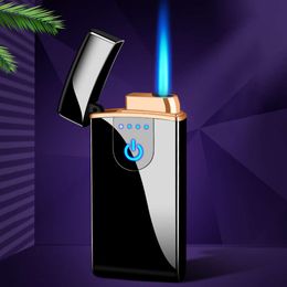 Diy Custom Men's Gift Usb Rechargeable Flameless Windproof Blue Flame Without Gas And Electricity Lighter