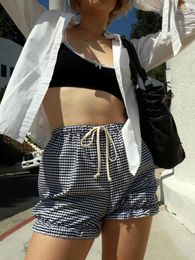 Women's Shorts Trendy Bloomers Summer Plaid Ruffles Drawstring Elastic Waist Short Pants Casual Bottoms Streetwear Beach