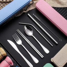 Stainless Steel Flatware Set Portable Cutlery Set For Outdoor Travel Picnic Dinnerware Set Metal Straw With Box And Bag Kitchen SN1861872