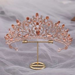 Tiaras Luxury Elegant Purple Pink AB Crystal Flower Tiara Crown For Women Bridal Bride Queen Headbands Hair Wedding Accessories