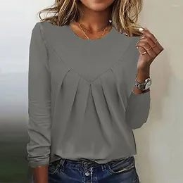 Women's Blouses Elegant Long-sleeved Top Soft Breathable Lady's Pleated Pullover Simple Style Loose Fit Skin-friendly T-shirt Blouse For