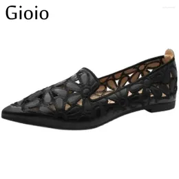 Casual Shoes Gioio Women's Pointed Toe Spring Loafers Single Yellow Hollow Non-slip Gile's Outdoor Slippery