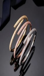 Gold Silver bracelets Titanium Steel Bangle full doamonds Nail Punk Bracelet wedding Inlay Diamond Women and Men Love Jewellery Gift6505067