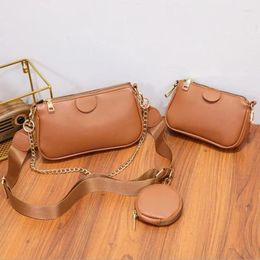 Shoulder Bags Model High Quality Pu Leather Lady Fashion Trendy Brand Metal Chain 3 Pieces Set Small Women Crossbody
