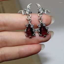 Dangle Earrings Women's Vintage Red Crystal Drop Gothic Vampire Bat Hypoallergenic Halloween Jewelry Rock Accessories