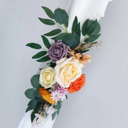 Dried Flowers 2pcs Wedding Arch Backdrop Wall Decor Road Lead Artificial Flowers Row Welcome Sign Corner Photography Prop Garland Flower