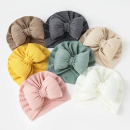 Lovely Bowknot Knitted Baby Hat Cute Solid Colour Girls Boys Turban Soft born Infant Cap Knitting Beanies Head Wraps 240429