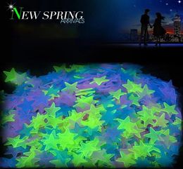 Sublimation 100Pcs Luminous 3D Stars Glow In The Dark Wall Stickers For Kids Baby Rooms Bedroom Ceiling Home Decor Fluorescent Sta7225905