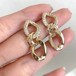 Stud Earrings Korean Vintage 14K Gold Plated French Chain Women Pendant Micro Dense Zirconia Inlay Long Tassel Gift