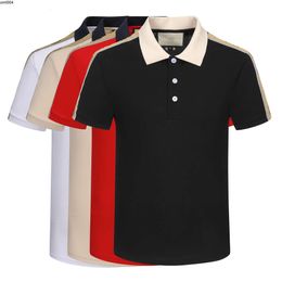 Mens Polo Shirt Black and White Red Light Luxury Short Sleeve Stitching Cotton Classic Letter Business Casual Lapel Fashion Slim Svyw