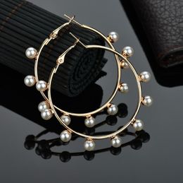 Hoop Huggie 1 Pair Arrival Women Girls Jewelry Earring White Pearl With Stainless Steel Pin Big Circle Loop Earrings1082746