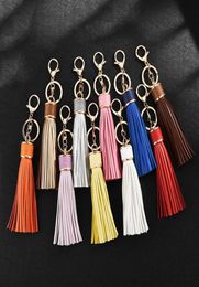 Keychains PU Leather Tassel Keychain Elegant Fashion Trendy Gold Ring Key Chain For Women Bag Car Charms Accessories4340198