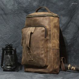 Backpack Vintage Genuine Leather Men's Simple Designer Large Capacity Travel Bagpack Luxury Bookbags