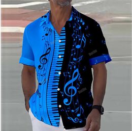 Men's Casual Shirts 2024 Summer Shirt Button Down Piano Pattern 3D Printing Lapel Outdoor Street Short Sleeve