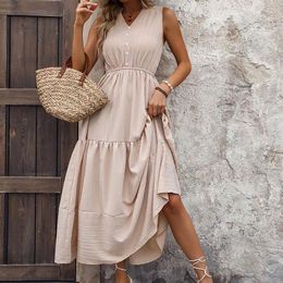 Casual Dresses 2024 Summer European And American Women's Cross Border Solid Color Temperament Slim Fit Dress