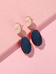 Crystal Earrings Resin Alloy Crystal Tooth Pendant Oval Drop Shape Female Earrings Druzy Drusy Natural Stone Cluster Earrings5526513