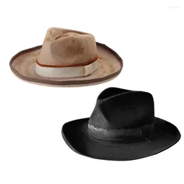 Berets Round Top Hat Vintage Roll Brim Fedora Theme Party Costume Wool Felt