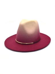 Vintage Women Fedoras Hats Autumn Winter Wide Brim Felt Jazz Caps Gradient Rose for Lady Simple Panama Men Top Bowler Hat4664312