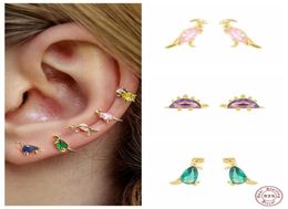 Stud Aide 925 Sterling Silver Cute Dinosaur Earrings For Women Tiny Colored Zircon Crystal Animal lage Ear Studs JewelryStud1031927