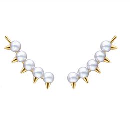 Rivet Pearl Piercing Ear Crawling Stud Earring For Women Luxury Quality Designer Jewellery Personity Gift Korean INS Danger Tribe 240428