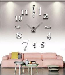 Large Wall Clock 3D Modern Design Silent Big Digital Acrylic Mirror Self adhesive Wall Clock Sticker for Living Room Decoration6149710