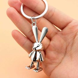 Keychains Lanyards Cute Metel Keychain 3D Rabbit Key Ring Cartoon Key Chains Keyring Gift For Women Men Handbag Pendant Accessoires DIY Jewellery Q240429