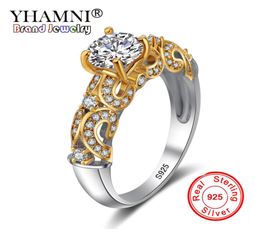 YHAMNI Fine Jewellery 100 Original Pure 925 Sterling Silver Ring Gold Colour Sona CZ Diamond Band Wedding Rings for Women JZ2434547731