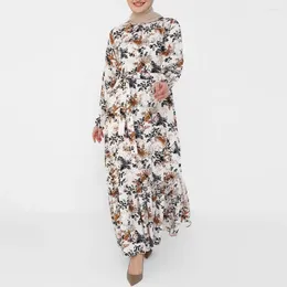 Ethnic Clothing Elegant Abayas For Women Muslim Exquisite Printed Fashion Round Collar Maxi Dresses Long Sleeve Robe Gowns Casual Daily