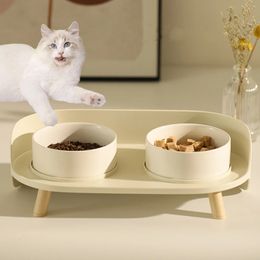 Cat Double Bowls Feeder Adjustable Height Pet Cats Drinker Water Bowl Elevated Feeding Kitten Supplies Food Feeders Dogs Dish 240429