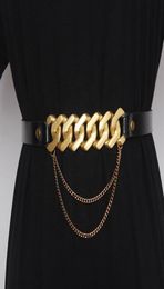 Belts Women039s Runway Fashion Gold Chain Genuine Leather Cummerbunds Female Dress Corsets Waistband Decoration Wide Belt TB1848831297