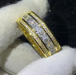 Choucong Brand Unique Wedding Rings Luxury Jewelry 925 Sterling Silver 18K Gold Fill Princess Cut White Topaz CZ Diamond Party Eng3436063