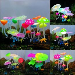 1pcs aquariums Colour tank landscape decorations luminous simulation aquatic plants mushroom lotus leaves fish 240429