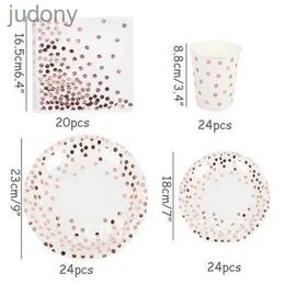 Disposable Plastic Tableware Disposable Tableware Rose Gold Party Supplies Paper Straw Board Table Cloth Baby Shower Childrens Birthday Party Decoration WX