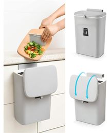 9L Hanging Trash Can for Kitchen Cabinet Door with Lid Small Under Sink Garbage Bin Wall Mounted Counter Waste Compost Bins 2108271850727