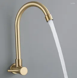 Kitchen Faucets Basin Faucet Solid Stainless Steel 304 Sink Single Cold Water Tap Wall Mount Washbasin Gold