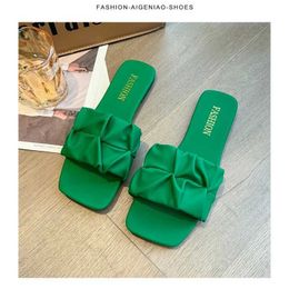 Slippers Womens Summer Flip Flat Bottom New Fold Korean Sandals Green Large Size 35-42 H240430