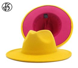 FS Yellow Rose Patchwork Wool Felt Jazz Fedora Hats Women Unisex Wide Brim Panama Party Trilby Cowboy Cap2890830
