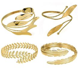 PiecesSet Arm Bracelet For Women Girls Gold Colour Mental Open Upper Bangle Simple Adjustable Armlet Armband Set9313880