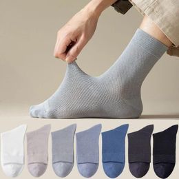 Men's Socks 1 Pairs Men Summer High Quality 96% Pure Cotton Business Deodorant Long Thin Sock Mesh Breathable Male Solid Colour Casual