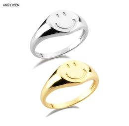 ANDYWEN 925 Sterling Silver Size Pure Happy Face Thick Rings Women Round Fine Jewellery Gift Luxury Face Jewellry 2109249714466