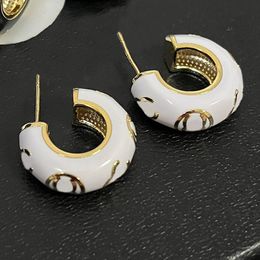 wholesale Black White Designer Brand Letter Earrings Ear Stud 18k Gold Plated Stainless steel Earring Men Womens Wedding Jewellery Party Gifts Accessory