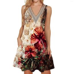 Casual Dresses Womens Summer Sleeveless Cover Ups Lace V Neck Dress Loose Beach Boho Sundress With Pockets